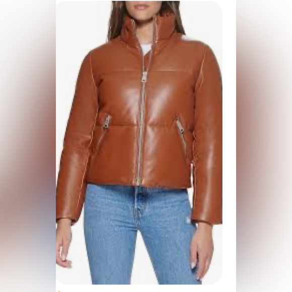 Levis Breanna Puffer Quilted Full Zip Winter Jacket Camel Women Sz S - Picture 1 of 13